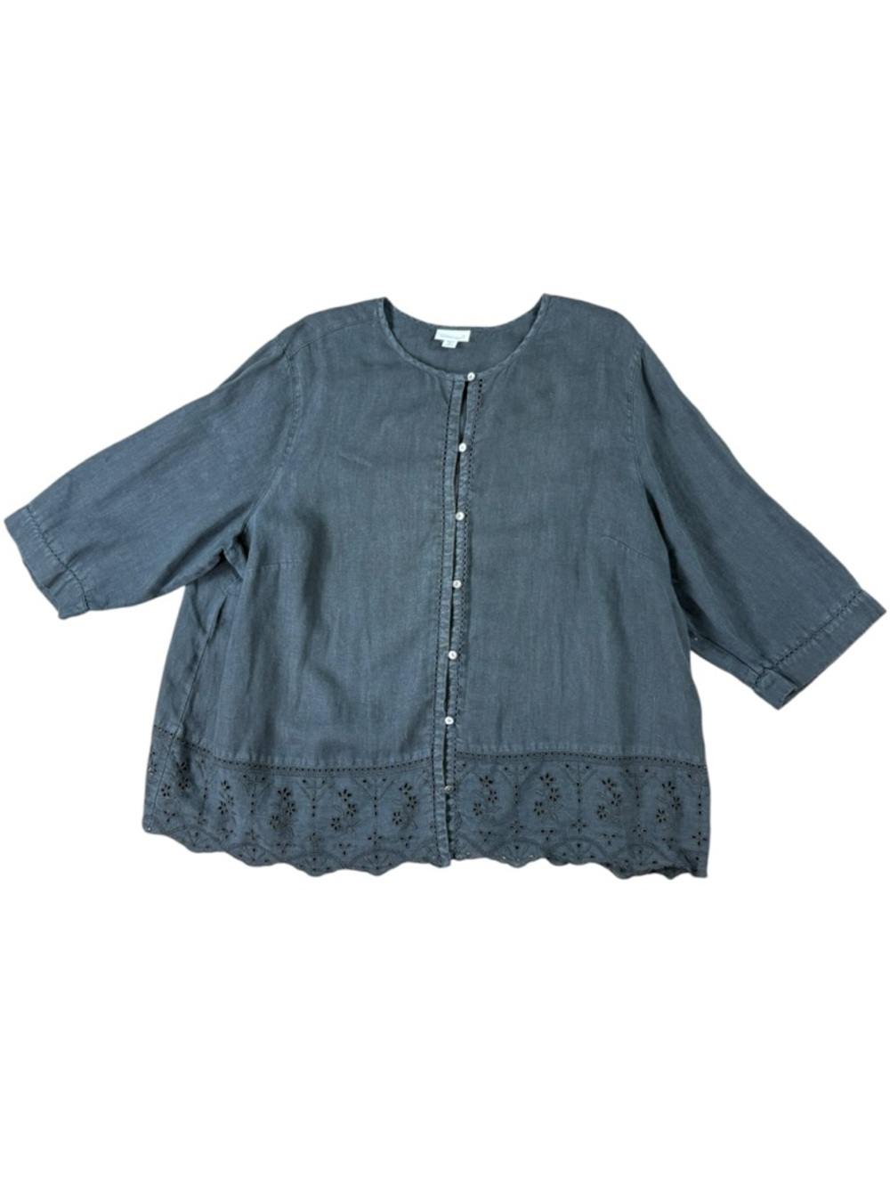 Woman’s J Jill “Love Linen” Lagenlook sunwashed black button down blouse size 3X